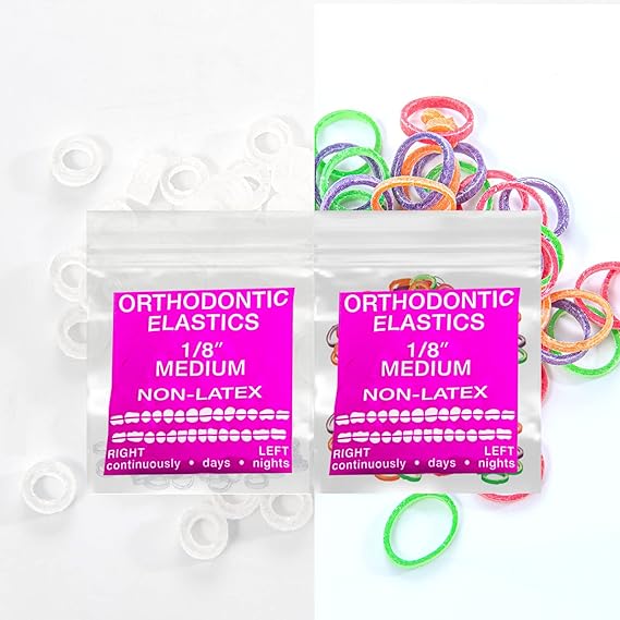 Dual Latex Free packs Intraoral Elastic Bands Orthodontic Elastics Dental Rubber Bands, braces, tooth gap MADE IN US