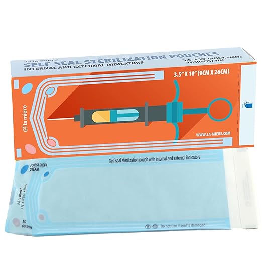 5.25"X10” 200P Self Sterilization Pouches for Dental Offices, Autoclave Bags Pouch for Dentist Tools, for Cleaning Tools, 200 Pouches Per Box, 1 Box of Paper Box