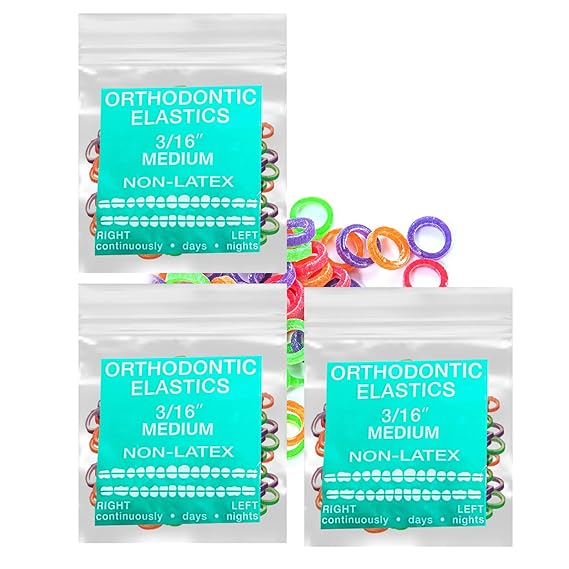 Neon non-Latex 3 Packs 300 counts Intraoral Elastic Bands Orthodontic Elastics Dental Rubber Bands Made in US