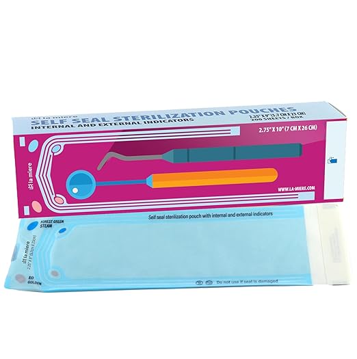 5.25"X10” 200P Self Sterilization Pouches for Dental Offices, Autoclave Bags Pouch for Dentist Tools, for Cleaning Tools, 200 Pouches Per Box, 1 Box of Paper Box