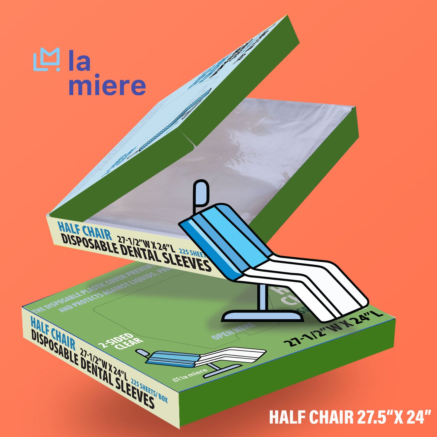 Non-Slip Dental Half Chair Medium Covers, 27.5” x 24" Disposable Dental Chair Sleeve, Waterproof Plastic Cover Sleeves (1Box, 225/Bx) …