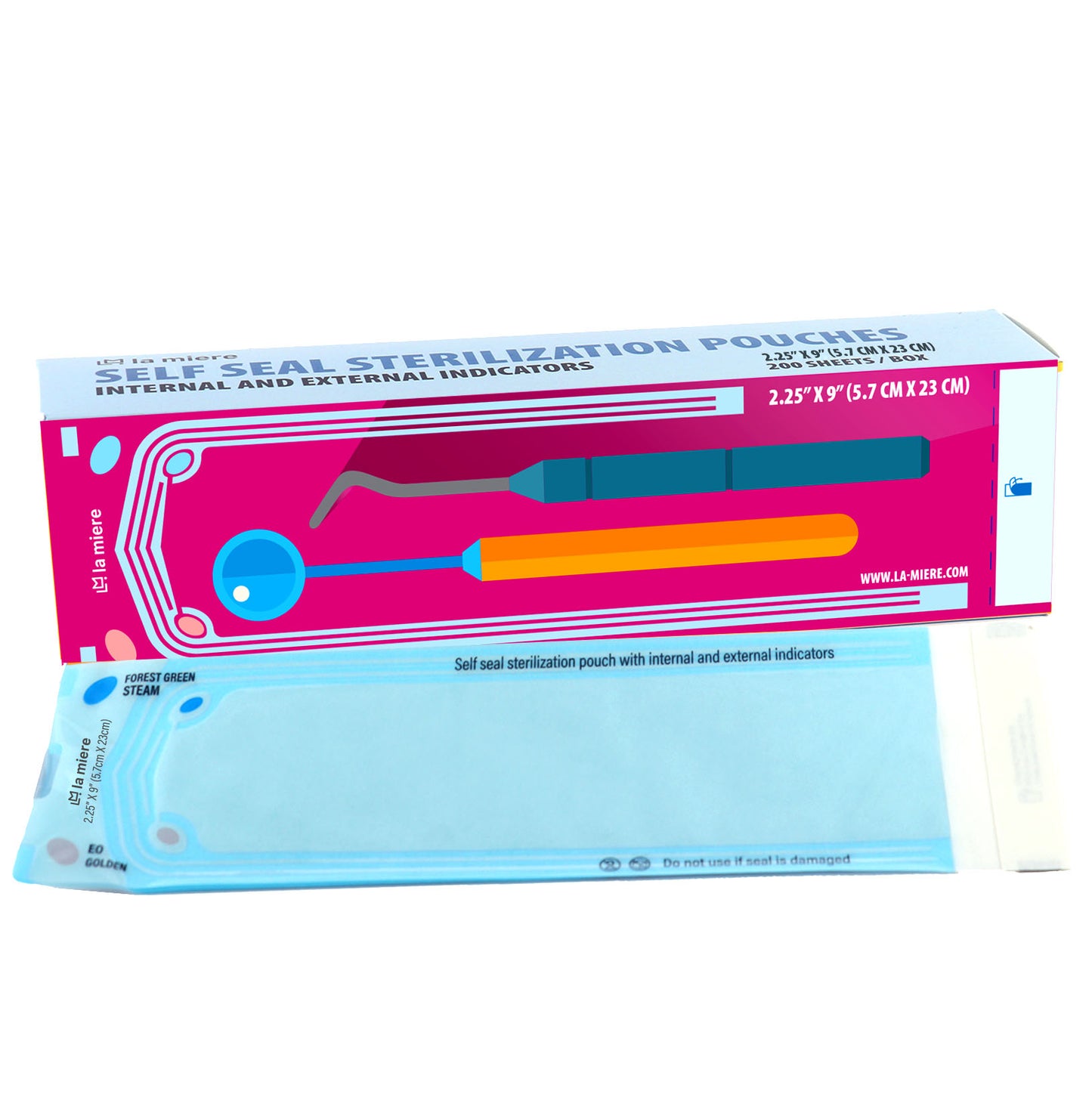 2.25”X9” 200P Self Sterilization Pouches for Dental Offices, Autoclave Bags Pouch for Dentist Tools, for Cleaning Tools, 200 Pouches Per Box, 1 Box of Paper Box