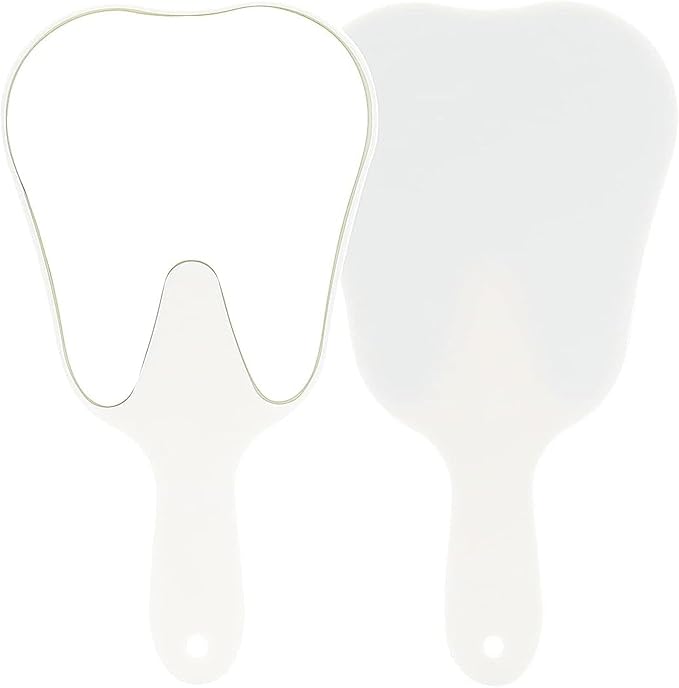 LA MIERE Tooth Shaped Mirror - Handheld Dental Mirror with Handle, Lightweight and Smooth, White