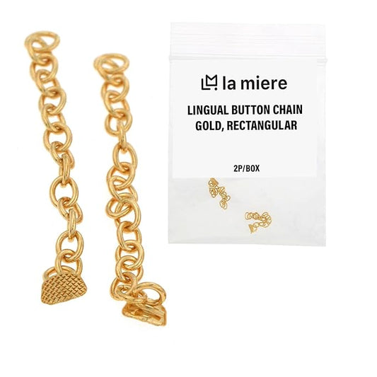 LA MIERE 2PCS Golden Traction Lingual Button Chain Dental Lingual Button Chains Orthodontics Materials, Direct Bond Eyelet Rectangular