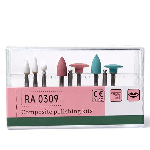 LA MIERE Dental Composite Polishing Kit 9pcs/Kit, Ceramic Oxide Grit, Ceramic Material, Low-speed Contra-angle Handpiece Compatible, White, Pink, Light blue