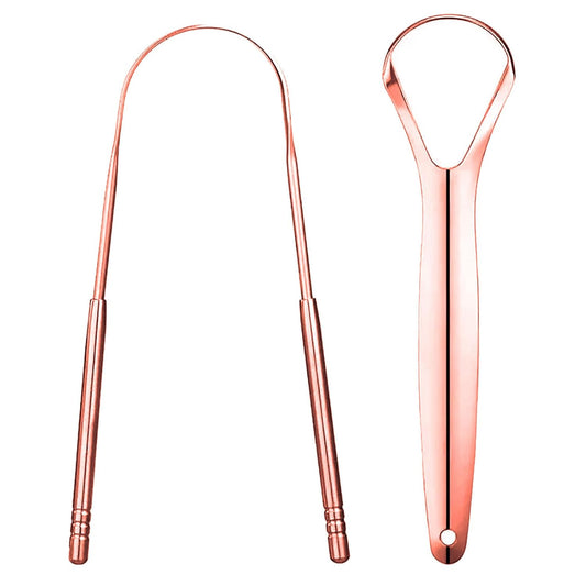 Pure Rose Gold Tongue Scraper for Adults - Oral Care & Hygiene Natural Tongue Cleaner for Fresher Breath - Tongue Scraper with Natural Cotton Bag (2 Piece/Pack)