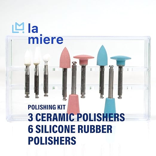 LA MIERE Dental Composite Polishing Kit 9pcs/Kit, Ceramic Oxide Grit, Ceramic Material, Low-speed Contra-angle Handpiece Compatible, White, Pink, Light blue