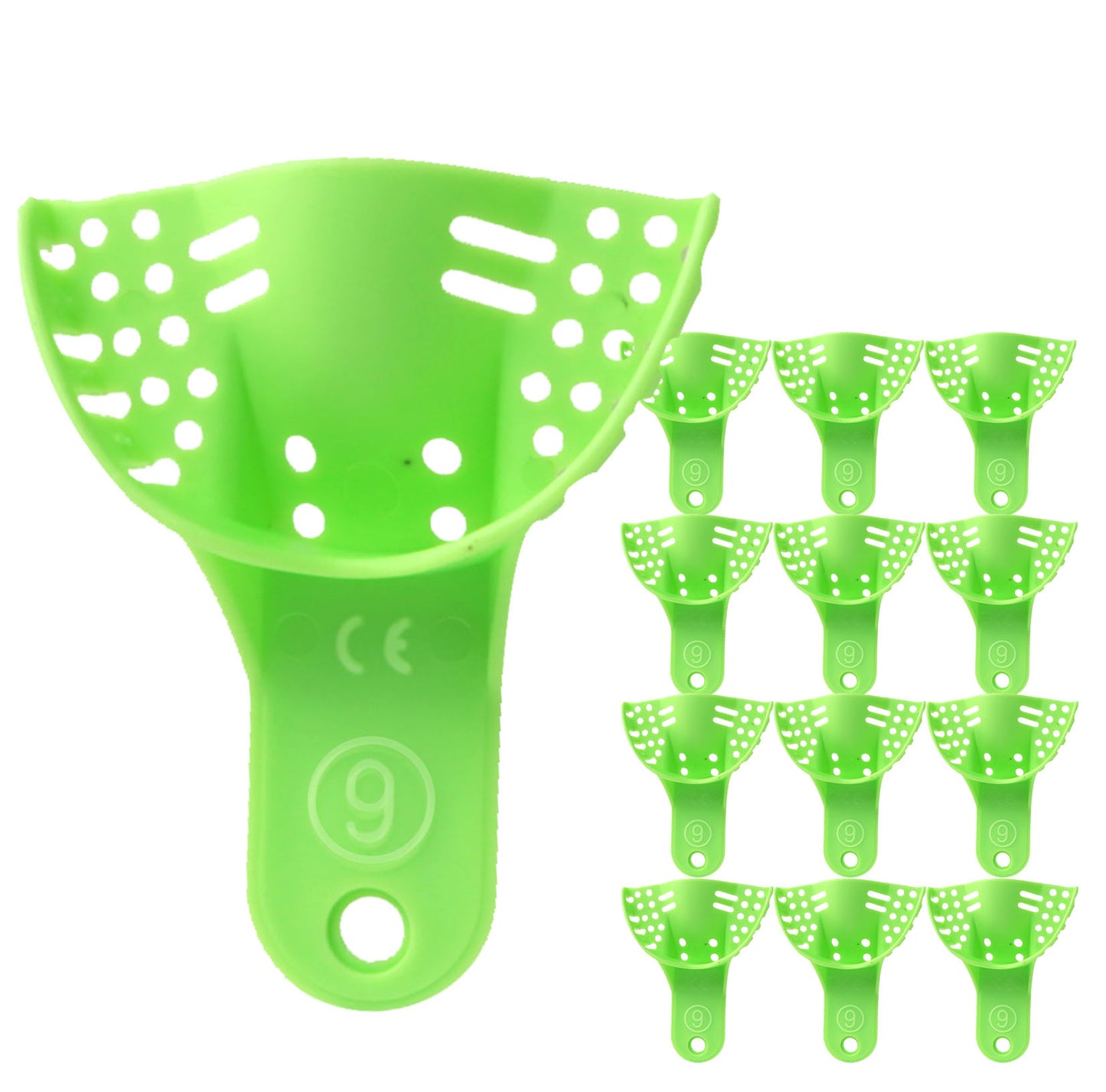 Green Autoclavable Premium Disposable Tracking Spacer Plastic Dental Impression Trays 12 PC