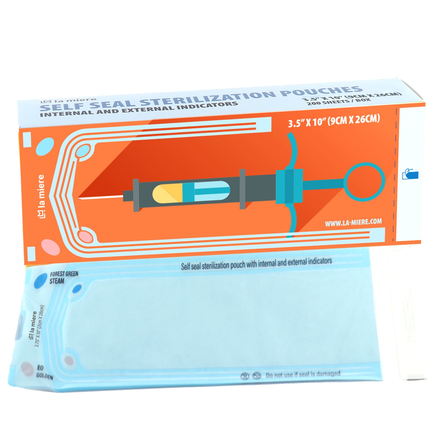 3.50"X10” 200P Self Sterilization Pouches for Dental Offices, Autoclave Bags Pouch for Dentist Tools, for Cleaning Tools, 200 Pouches Per Box, 1 Box of Paper Box